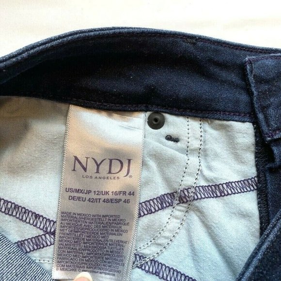 NYDJ Marilyn Straight Jeans Womens 12 Stretch Lift Tuck Technology Dark Blue NEW - Picture 7 of 12